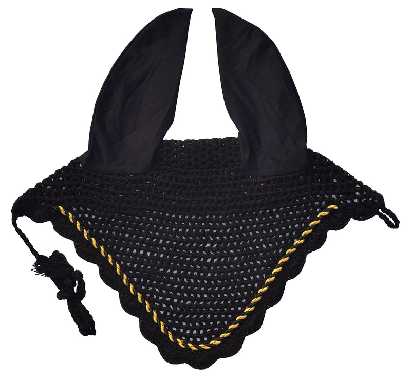 Elegant Horse Ear Bonnet, Fly Veil & Fly Mask – Superior Fly Protection with Style and Comfort for Every Ride (Black, Pony)