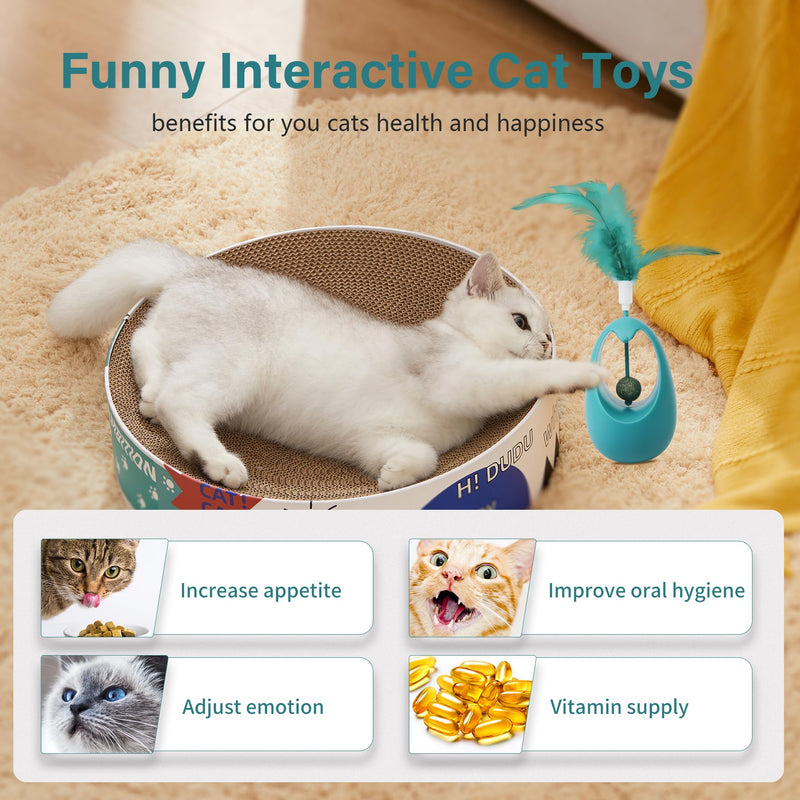 Catnip Toys for Cats with Feathers Tumbler Cat Toy with Edible Catnip Balls, Interactive Funny Toy Kitten Indoor Exercise/Plaything for All Breeds - Blue - PawsPlanet Australia