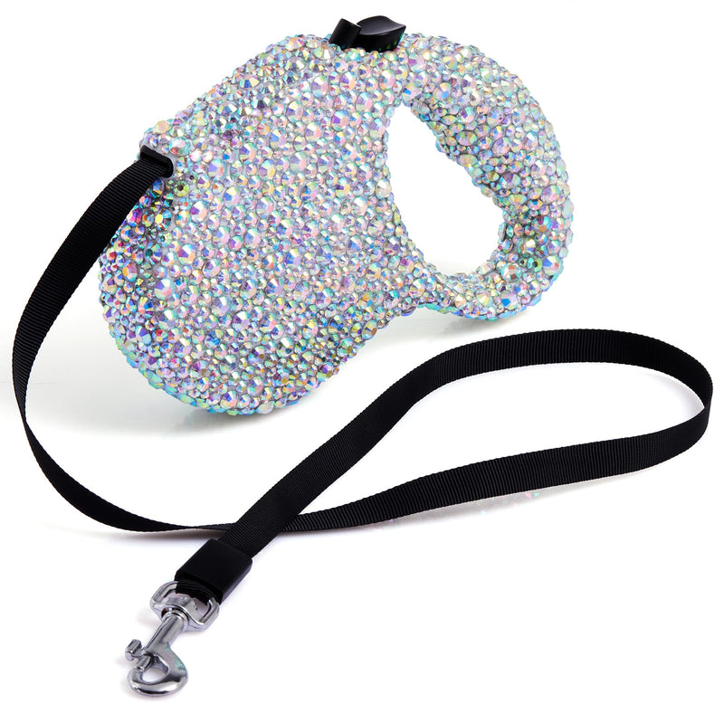 Sparkling Retractable Dog Leash,Rhinestone Pet Walking Leash for Small Medium Dog Cat,Bling Small Puppy leash,Durable 16 ft Strong Nylon Tape,360°Tangle-Free,One-Handed Brake, Pause, Lock - PawsPlanet Australia