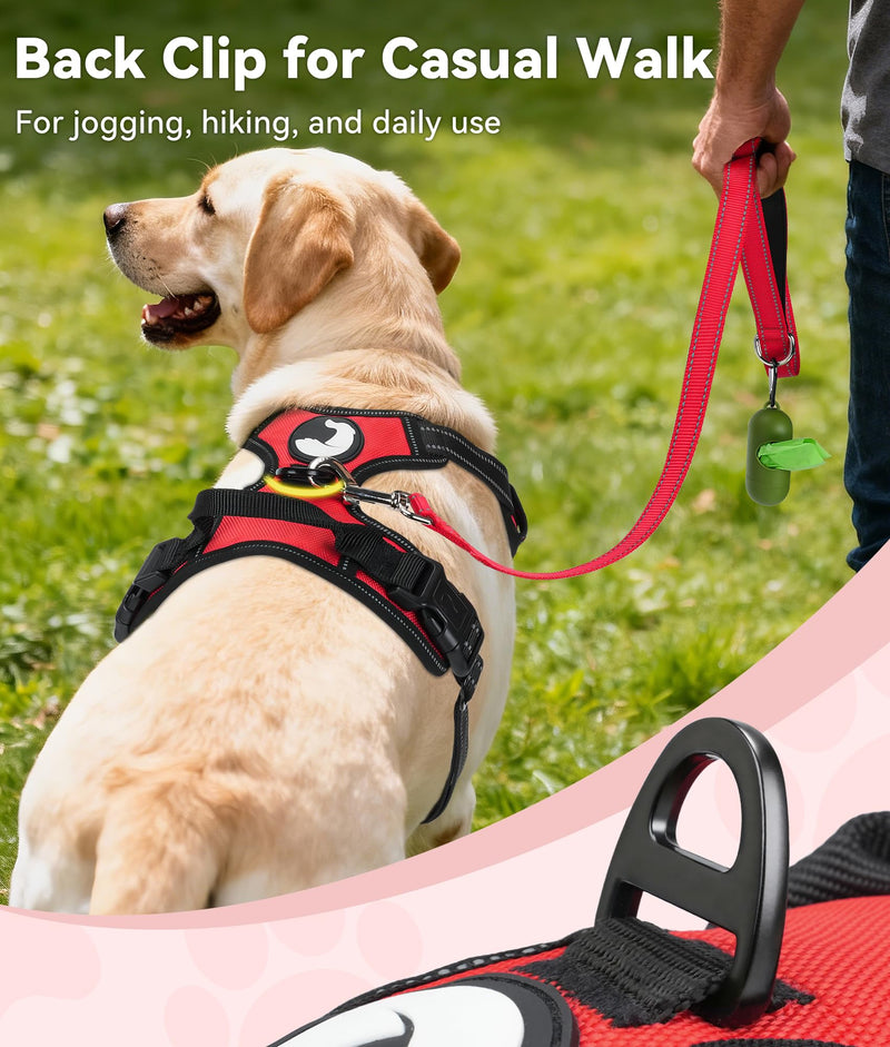 Joytale Dog Harness Medium No Pull Harness for Dogs with 2 Leash Clips, Adjustable Soft Padded Dog Harness Reflective with Easy Control Handle for Walking and Training, Red, M M (Pack of 1)