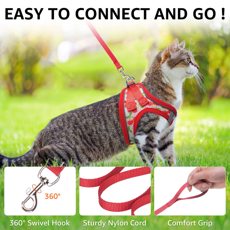 SCENEREAL Cat Harness & Leash Set Escape Proof - Adjustable Air Mesh Vest with Reflective Strips for Kittens, Puppies, Rabbits, Cherry S Small(Chest Adjustable 11.5-13in) - PawsPlanet Australia