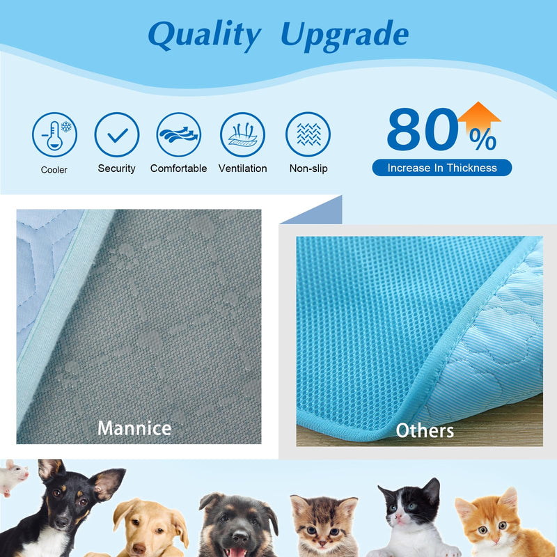Mannice Premium Cooling Mat for Dogs Non-Slip Self-Cooling Pad for Dogs Pet Cat Indoor Portable Kennel Puppy Bed for Summer Crate Pad for Dog Washable Light Blue 20x30 inch - PawsPlanet Australia