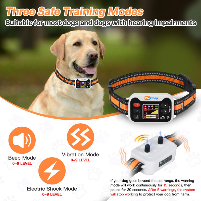 GPS Dog Collar Fence Orange- 3 Modes,GPS Dogs Fence 65-6560FT Wireless Boundary, 122H Rechargeable Battery,Waterproof for Lawns, Farms, Beaches & Walks.