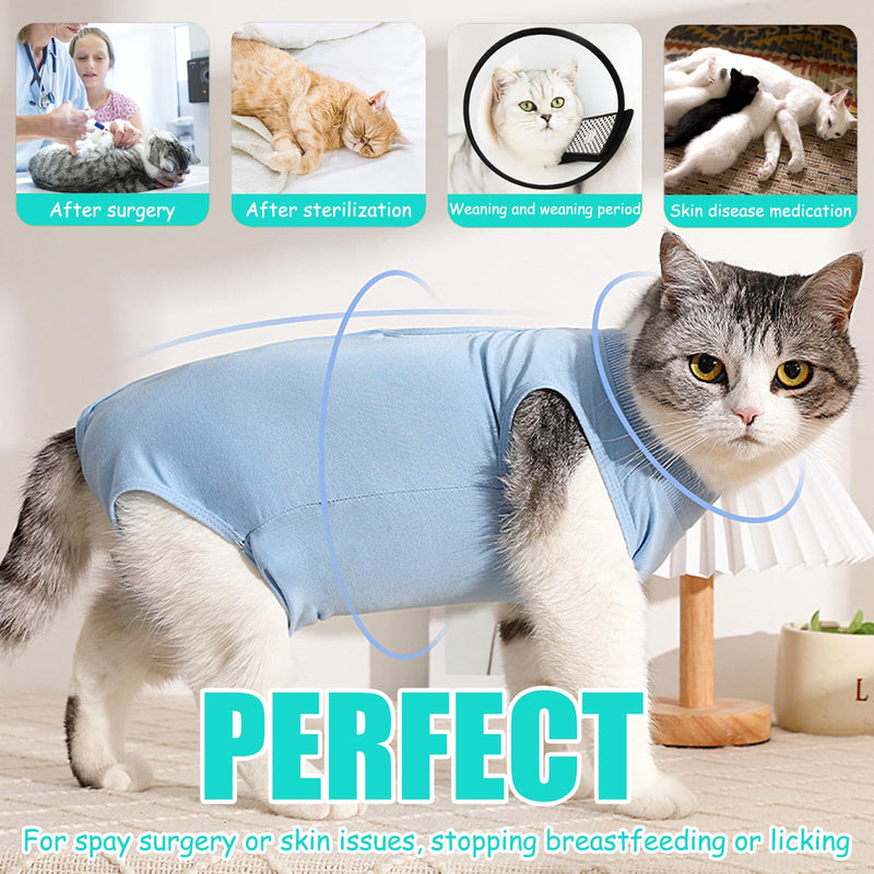 Cat Recovery Suit 2 Pack, Soft Breathable Surgical Body Suit for Female Cats After Surgery, Anti-Lick Spay Neuter Cone Alternative, Pink & Blue, Size M (2-4KG)