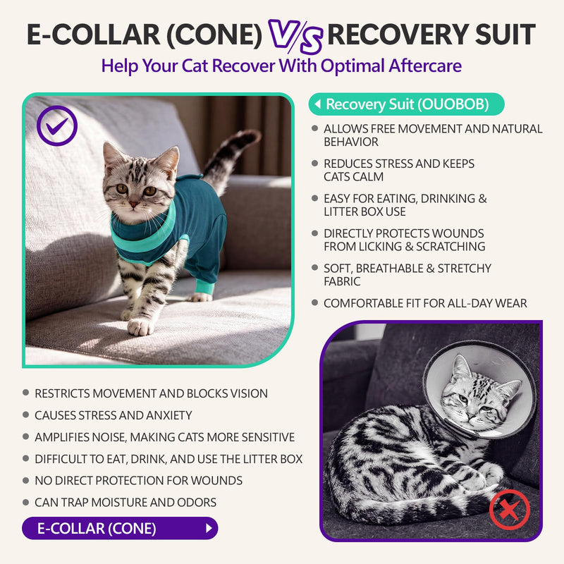 Cat Recovery Suit with Hind Legs, Soft Spay Recovery Suit for Female Cats, Kitten Onesie for Cats After Surgery, Anti-Licking Abdominal & Hind Leg Wound Protector, Cone Alternative - Green L Large