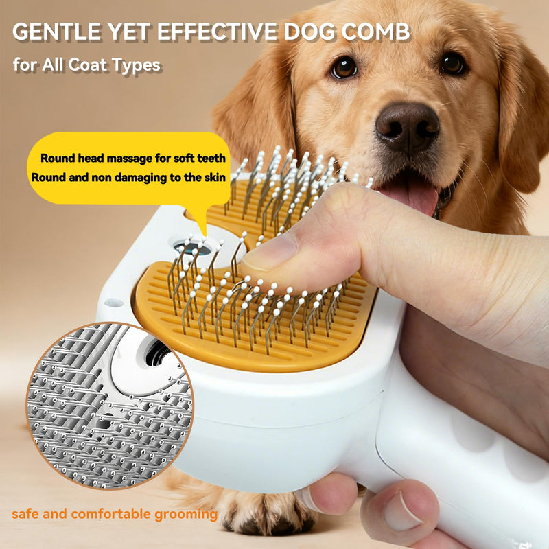 Dog Steam Brush 3-in-1 Spray Bath Brush for Dog and Cat, Pet Hair Removal Comb for Long & Short Haired Pets, Self Cleaning Grooming Brush Yellow 1 Shampoo Pets Brush & 1 Shampoo
