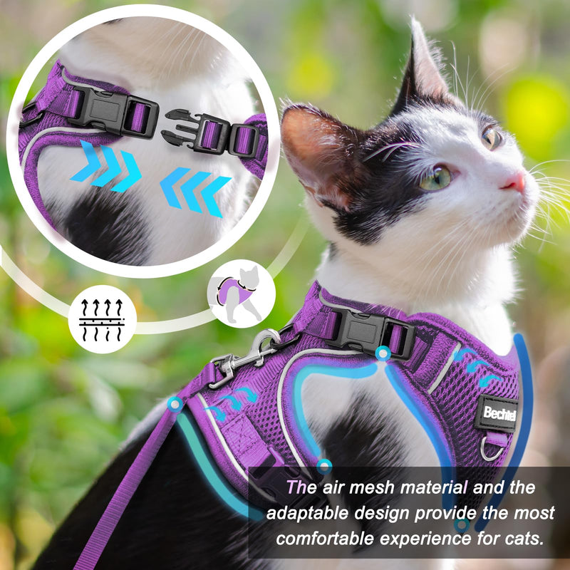 Cat Harness and Leash for Walking, The Upgrade Can be Adjusted in Four Directions and Breathable Cat Harness for Anti Escape That can be Fitted and Positioned, Reflective Strips Harness, Purple,XS Extra Small (4-6lb)