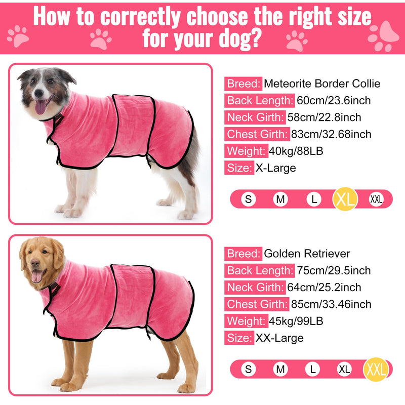 Dog Bathrobe Ultra Absorbent Microfibre Dog Drying Coat for Quick Drying, Soft Double Layer Robe Towel for Puppy & Adult Pets Cats Bathing, Swimming & Grooming XL Pink