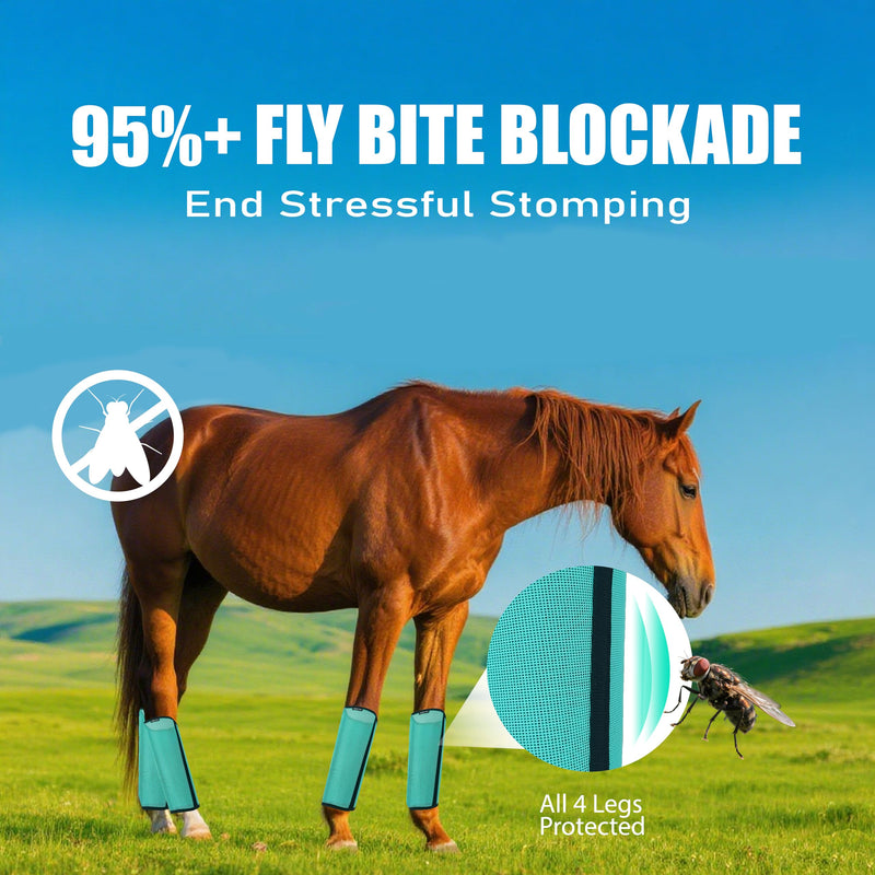 Mesh Horse Fly Boots Set of 4, Loose Fitting Shoofly Leggings for Horses with Breathable & Adjustable, Fly Leg Wraps for Horses Stop Annoying Stomping, Stay-on Comfortable Shoo Fly Boots (Mint) Mint - PawsPlanet Australia