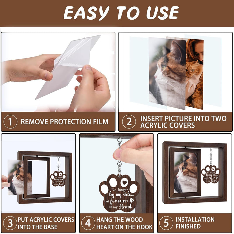SHOW-YA Cat Memorial Gifts for Loss of Cat - Pet Memorial Gifts Cat,Loss of Cat Sympathy Gift, Cat Passing Away, Pet Remembrance Gift Cat,Rotating Wooden Cat Picture Frame 4x6 Photo - PawsPlanet Australia