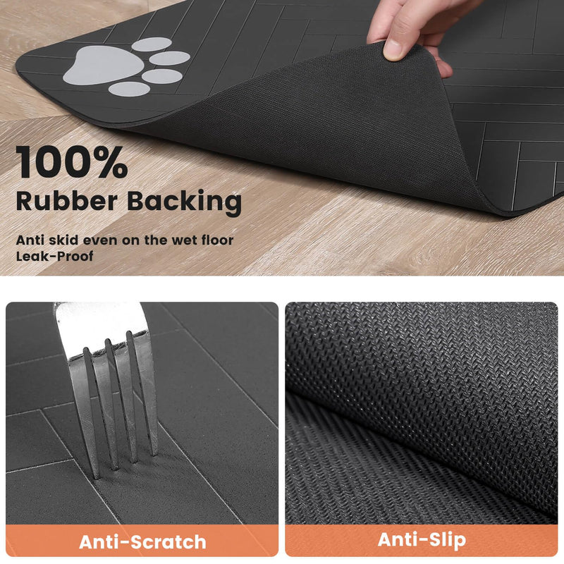 Pet Feeding Mat-Absorbent Pet Placemat for Food and Water Bowl, with Waterproof Rubber Backing, Quick Dry Water Dispenser Mat for Dog and Cat (12"x20", Striped Dark Gray) 12"x20" - PawsPlanet Australia