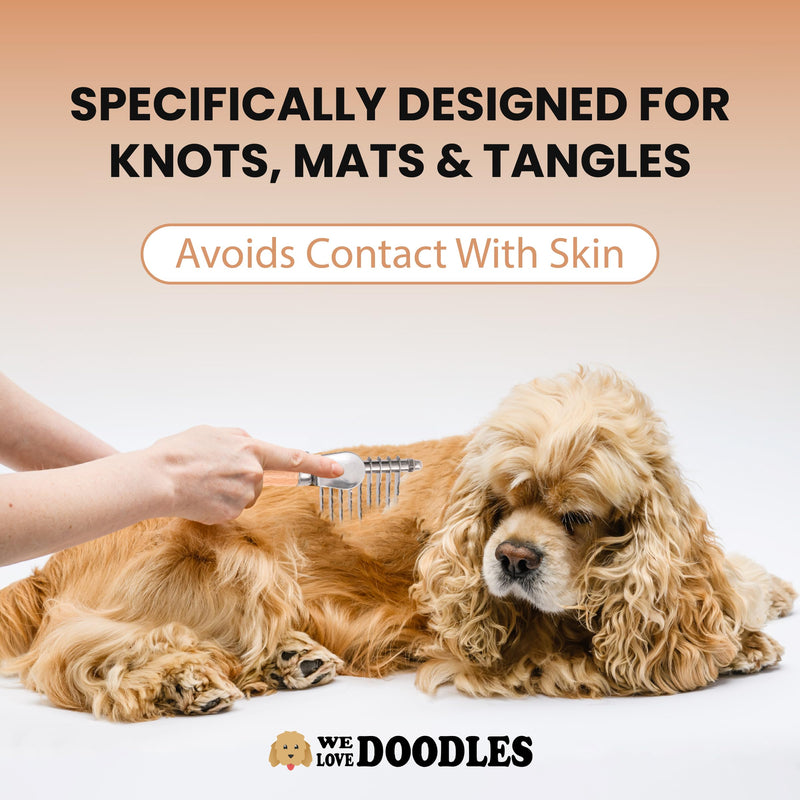 We Love Doodles Dog Dematting Brush & Rake, Hair Brush for Dogs, Made in the USA & Detangler Spray - Stainless Steel Blades, No Pulling, All Hair Types, Promotes Circulation, All Breeds, Ages
