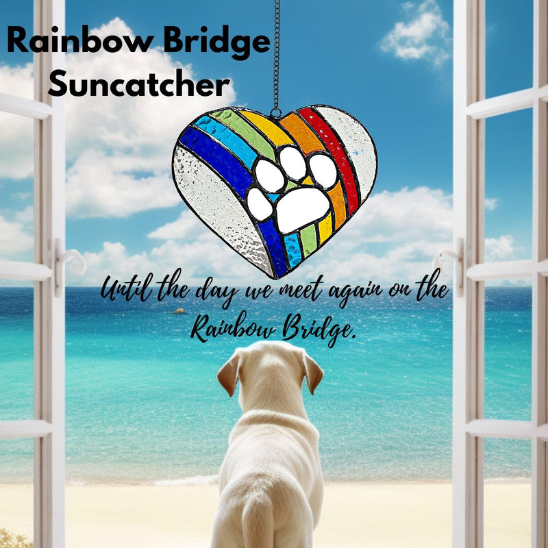 Stained glass Dog Memorial Gifts for Loss of Dog, pet memorial gifts for dogs, Paw Prints Forever in Our Hearts, Rainbow Bridge Dog Memorial gifts,dog passing away gifts rainbow, heart, paw print - PawsPlanet Australia