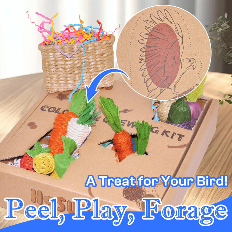Colorful Bird Foraging & Parrot Shredding Toys Box - Safe Fruit & Vegetable Bird Toys, Perfect for Parakeets, Cockatiels, and Small to Medium Birds Fruit & Veggie Delight - PawsPlanet Australia
