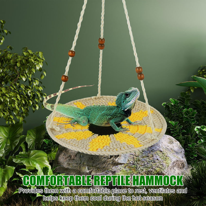 Reptile Hammock,Bearded Dragon Accessories for Habitat Leopard Gecko Tank Accessories Small Lizard Cage Bed Hanging Hammock Pet Platform Carrier for Chameleon Birds Rats Gecko Iguana Beige&Yellow - PawsPlanet Australia
