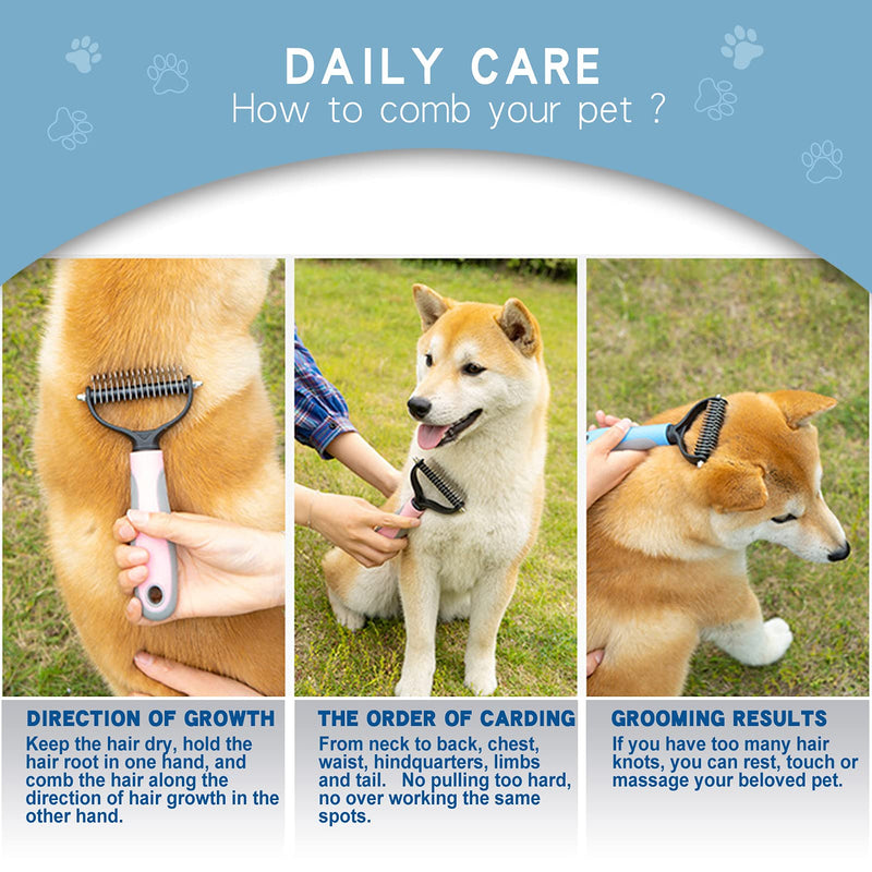 Deshedding Dog Brush - Undercoat Rake for Cats & Dogs - Double Sided Brush for Shedding and Dematting Comb Grooming Tool kit - Nail Clipper & Nail File Blue(3 Pcs )