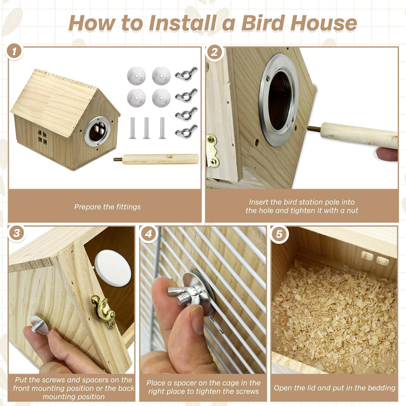 PINVNBY Parakeet Nesting Box Wooden Bird House for Cage Parrot Breeding Mating Box for Lovebirds CockatielFinch Cockatoo Canary and Small and Medium-Sized Birds (L: 7.91 * 6.81 * 6.69 inch) Wood House Shape,L: 7.91*6.81*6.69 inch