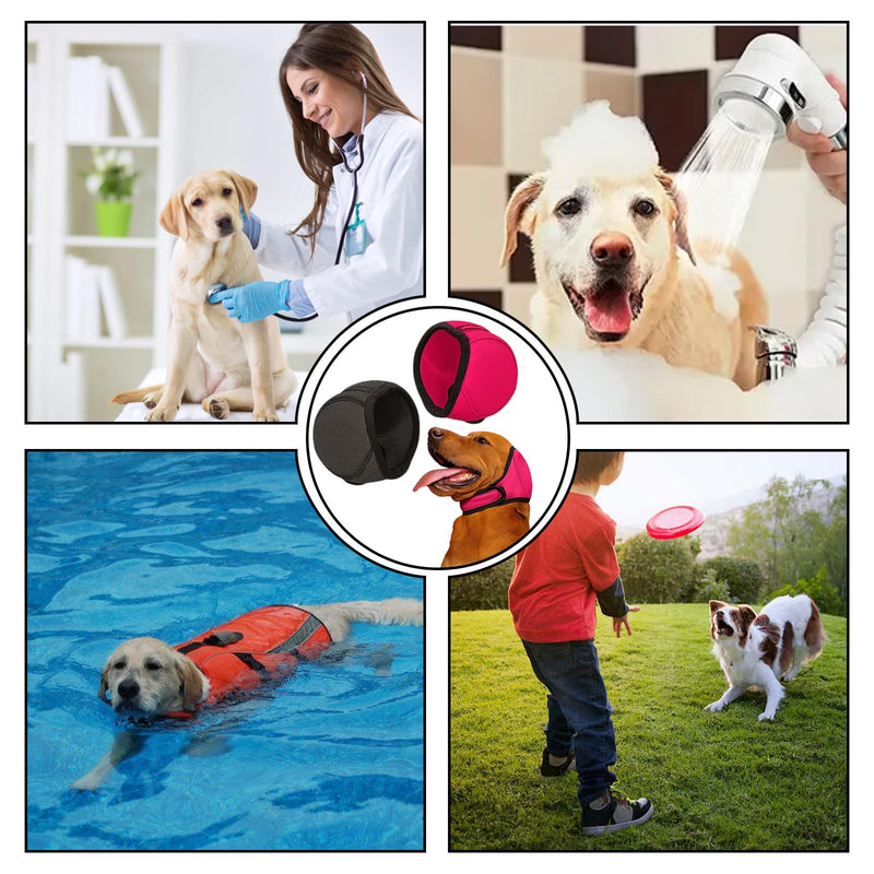 2 Pcs Dog Ear Defenders, Adjustable Dog Ear Protectors, Noise Protection Comfortable Quiet Dogs Calming Hood Ear Head Wrap Cups for Bath Grooming Thunder Fireworks (Grey Rose Red, L)