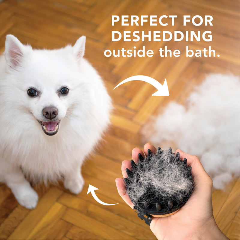 Pride and Groom Bath Brush – Dog Brush with Silicone Teeth & Bamboo Base to Release Debris & Undercoat, Stimulate Natural Skin Oils, Detangle, & Massage in and out of Tub for Healthy Coat - PawsPlanet Australia
