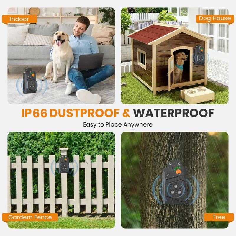 Automatic Anti Barking Device for Dogs, Ultrasonic Dog Bark Deterrent with 3 Emitters, 50Ft Range, No Shock Barking Silencer, IP66 Waterproof for Outdoor & Indoor Black
