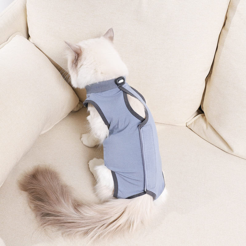 kzrfojy Cat Surgery Recovery Suit Cat Onesie for Cats After Surgery Spay Surgical Abdominal Wound Skin Diseases E-Collar Alternative Wear (Grey-Blue-L) Large Grey-blue