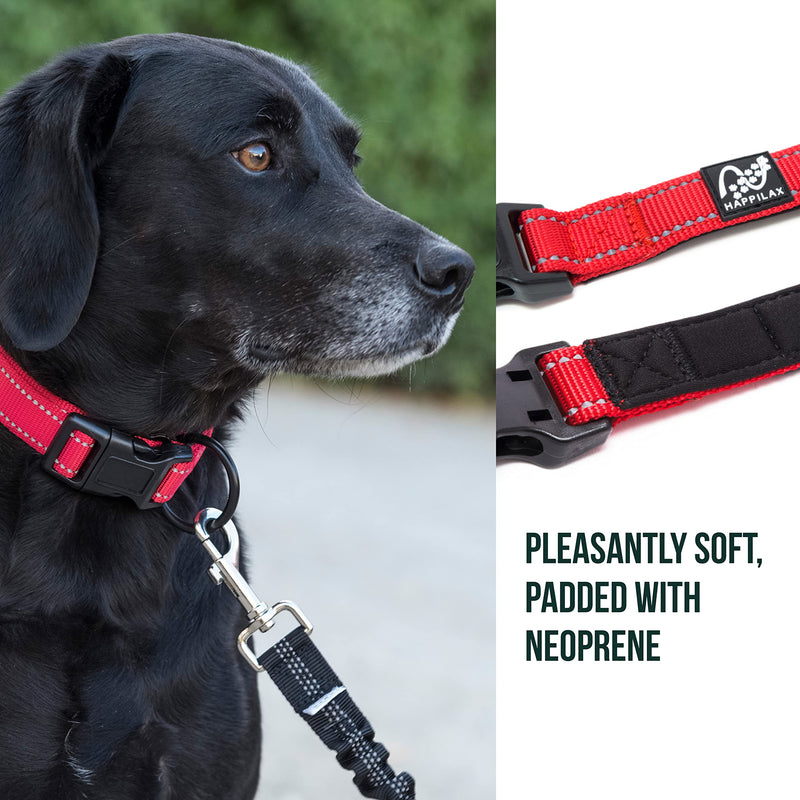 Happilax Adjustable Dog Collar - Reflective Padded Collar with Strain Relief for Small Dogs - Buckle Collar - Neck Size 12-14 inches - Red Color XS