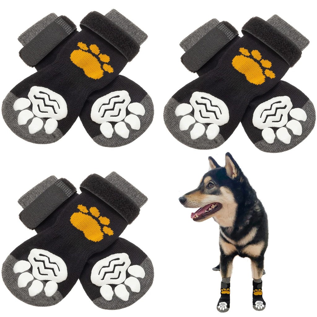 Non Slip Dog Socks with Grippers to Prevent Licking Paws for Hardwood Floors - Anti Slip Shoes 3 Pairs Booties Winter Boots Paw Protectors for Small to Large Senior Dogs Prevent Scratching L - Paw width 3.13 in Black