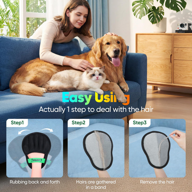 Upgraded Pet Hair Removal Glove for Dogs & Cats, Electrostatic Five-Finger Hair Remover for Furniture, Couch, Carpet, Clothing& Car Seat, 2Pcs Reusable Magic Brush Pet Hair Remover Tool (Black) Black2 - PawsPlanet Australia