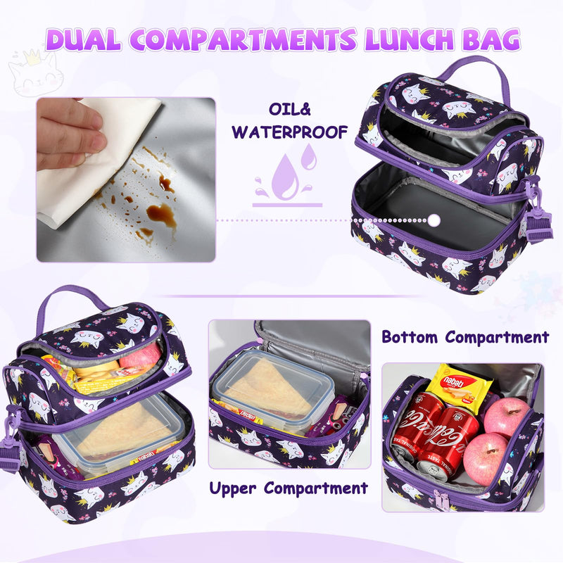 Lunch Bag for Kids,ChaseChic Insulated Lunch Boxes Bag Lightweight Water-Resistant Cooler Bag for Boys Girls in Dual Compartment Leak-Proof Lunch Organizer Purple Cats - PawsPlanet Australia