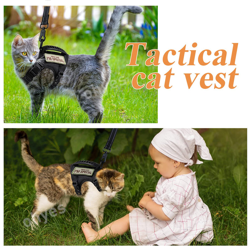 Tactical Cat Harness and Leash for Walking,Escape Proof Soft Adjustable Pet Vest Harness for Large Cat,Breathable Mesh Small Dog Black - PawsPlanet Australia