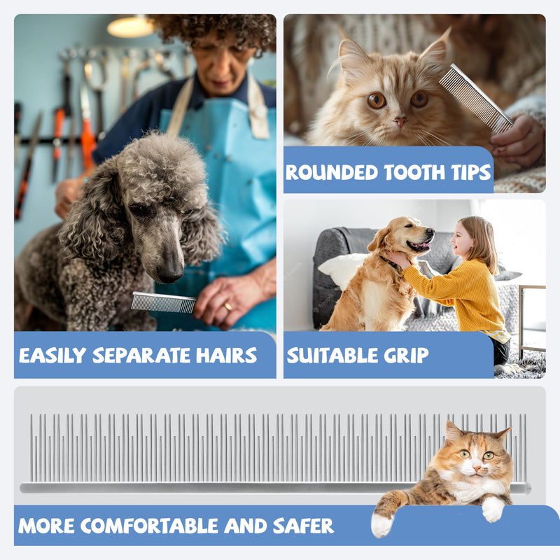 Professional 4.7 In Dual Tooth Pet Grooming Comb for Long-Haired Cats and Dogs, Metal Dematting Tool for Tangles, Knots, Undercoat and Excess Hair, Rounded Corners for Safe Deshedding and Detangling Small - PawsPlanet Australia