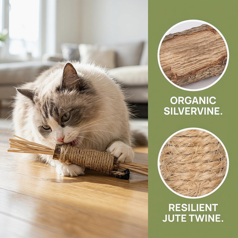 3 pieces of cat toys, chew toys made of silver vine for cats and kittens with teeth cleaning function and more social than natural chew toys.