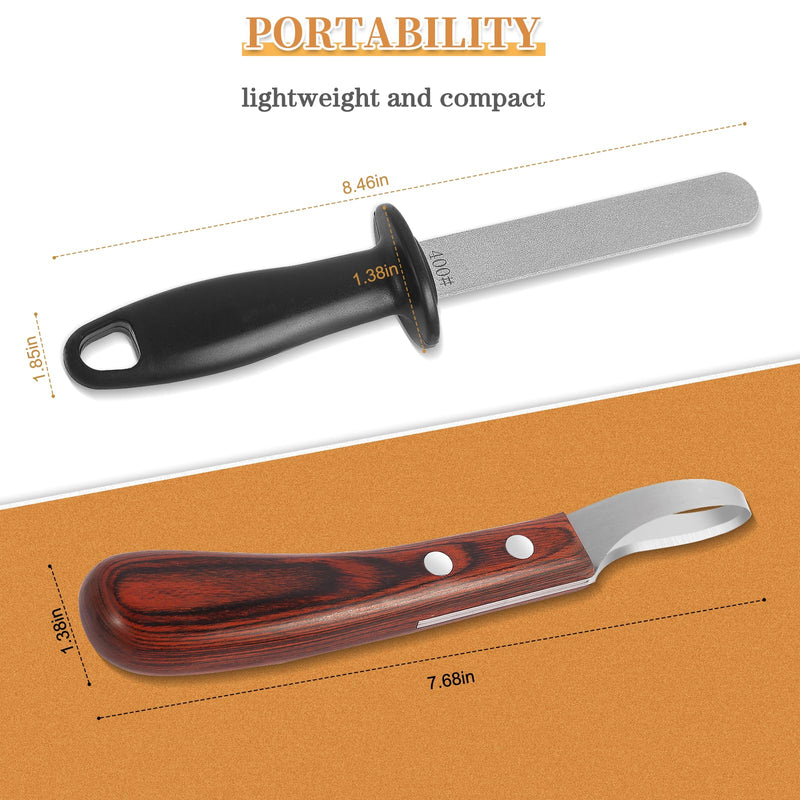 Hoof Knife with Sharpener,Farrier Tool Kit,Double Edged Hoof Trimming Knife with Wooden Handle, High-Carbon Steel Blade Hoof Knife for Horses - PawsPlanet Australia