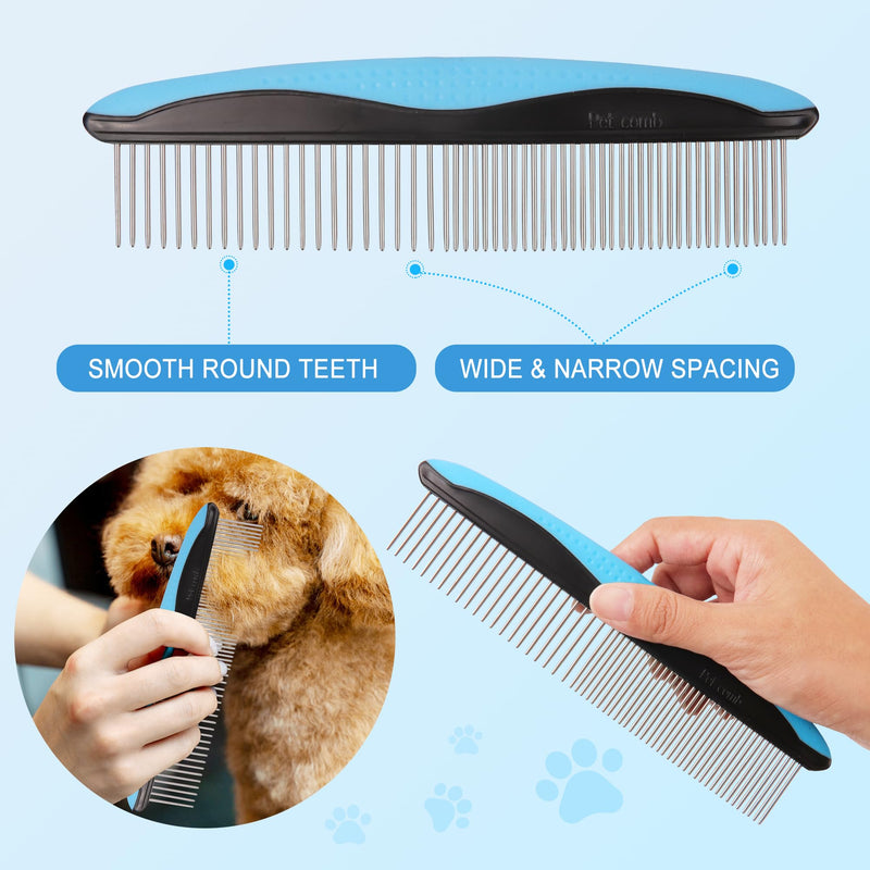 Pet Grooming Brush and Metal Comb Combo,Rake and Brushes for Small, Medium & Large Dogs,Pet Self Cleaning Slicker Brush Hair Remover Grooming Tool for Dogs & Cats,bule blue - PawsPlanet Australia