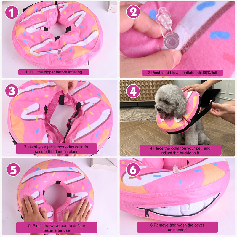 Inflatable Dog Cone, Dog Donut Collar for After Surgery, Soft Adjustable Blow up Dog E-Collar for Small Medium Large Dog and Cats Yellow/Pink Cream - PawsPlanet Australia