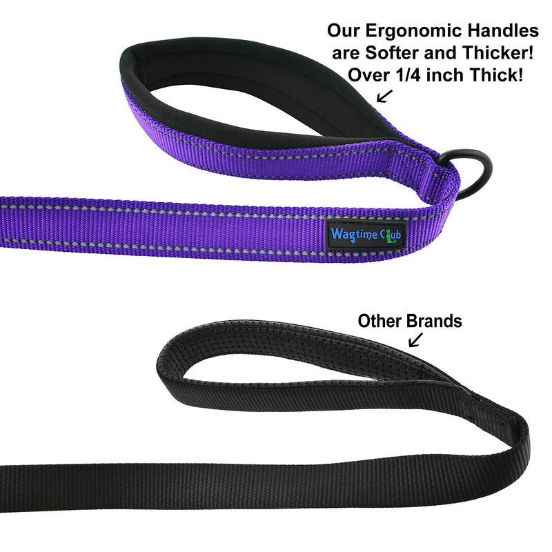 Wagtime Club Double Handle Dog Leash, 6ft Long Heavy Duty Dog Leash with Paded Traffic Handles for Extral Control and Training, Dual Handles Leads, Large Medium Small Dogs (Reflective Vibrant Purple) Reflective Vibrant Purple - PawsPlanet Australia