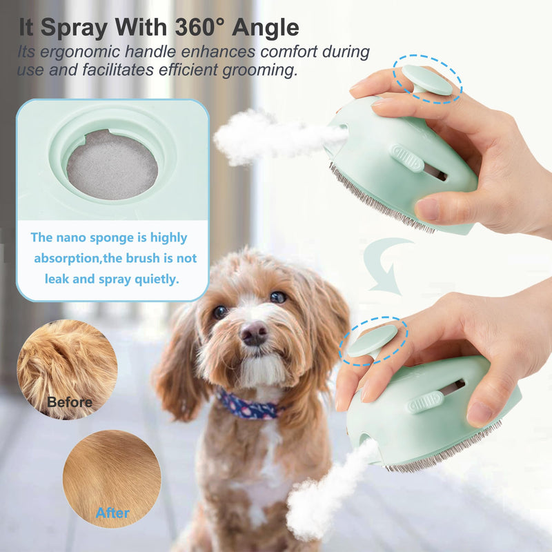 Cat Steam Brush for Shedding,Self Cleaning Cat Brush with Steam,Rechargeable Pet Steam Brush,Mist Brush Comb for Indoor Cats,Cat Hair Brush,Steamy Cat Brush for Short&Long Haired Pets.(Green) Green - PawsPlanet Australia