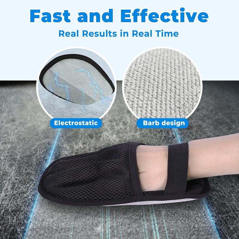 GRENTY 2 PCS Pet Hair Removal Glove for Dogs & Cats, Upgraded Five-Finger Electrostatic Magic Brush Pet Hair Remover, Pet Hair Removal Tools for Clothing, Carpet, Sofa Gaps, Car Seat BLACK - PawsPlanet Australia