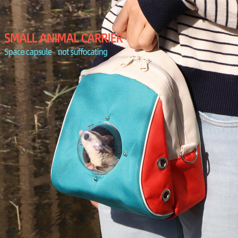 Small pet Carrier with Breathable Design Featuring Shoulder Straps and Panoramic Windows, Suitable for Hamsters, Rats, Squirrel, Sugar Gliders, Birds(Color Blocking) Color blocking - PawsPlanet Australia