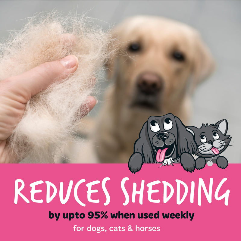 Bugalugs Deshedding Brush for Dogs, Cats, Horses - Pet Grooming Tool that is Gentle & Effective With Wide Shallow Comb, Smooth Groomer for Dog, Cat and Horse Pink