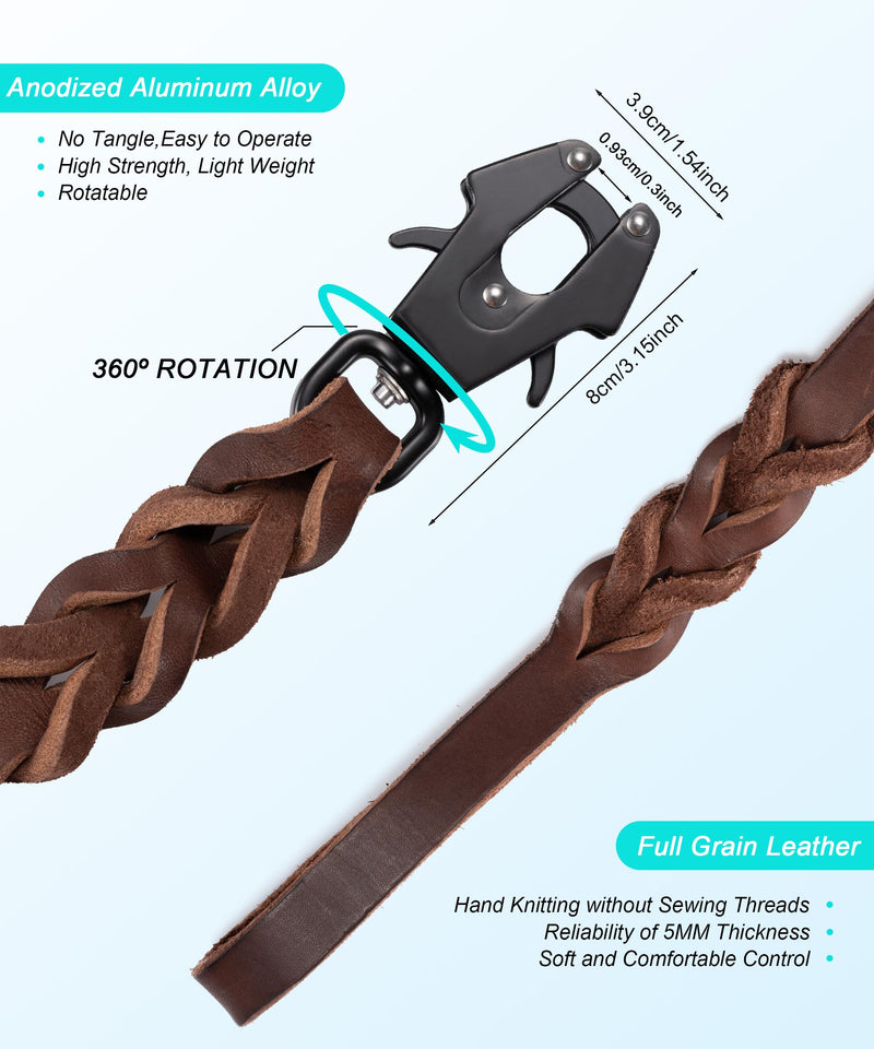 GEIT 4/5/6FT Leather Dog Leash, Heavy Duty Dog Training Leashes, Genuine Leather Braided Leash with Quick Release/Locking Tactical Frog Clip for Medium and Large Dogs Coffee 3/4'' x 6 FT - PawsPlanet Australia
