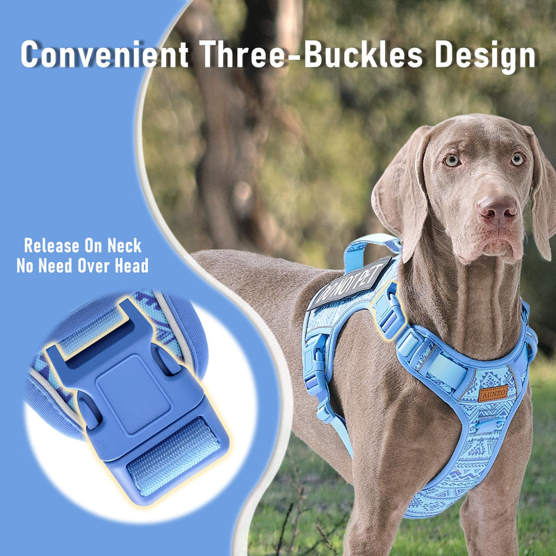 No Pull Dog Harness for Large Dogs with 2 Metal Clips, Easy On/Off with Neck Buckle, Heavy Duty Adjustable Tactical Puppy Vest, Breathable Pet Harness with Easy Control Handle, Blue L Blue Ethnic
