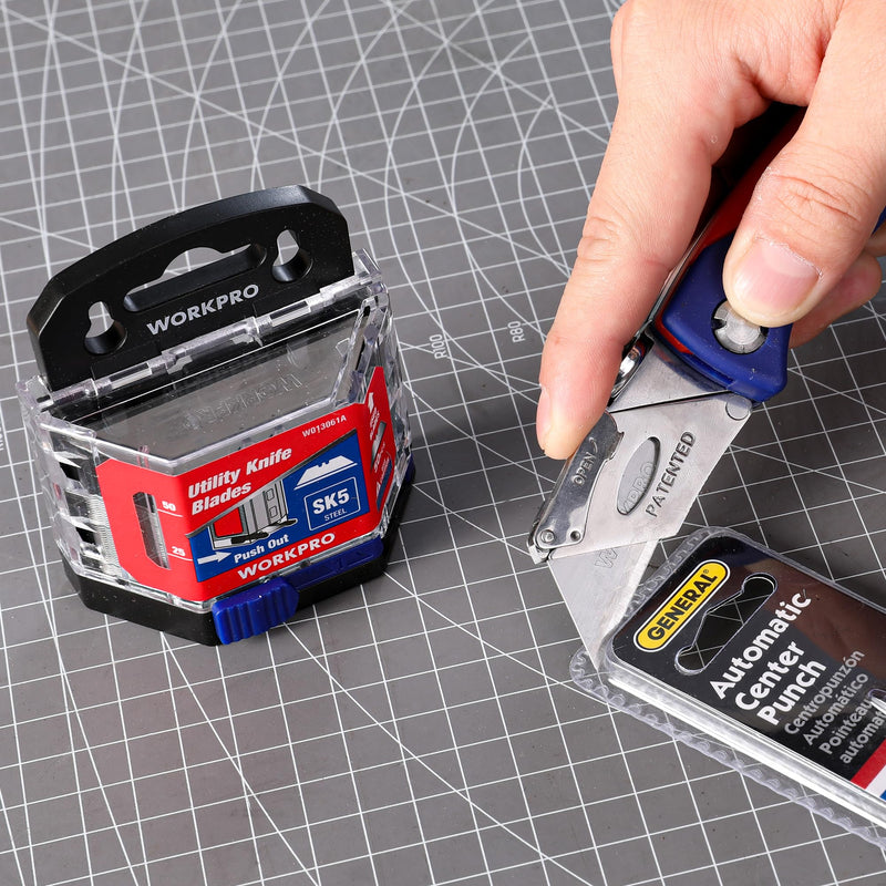 WORKPRO 50-Pack Utility Knife Blades with Dispenser, SK5 Steel Box Cutter, Standard Blades for Utility Knife Replacement 50 Pack - PawsPlanet Australia