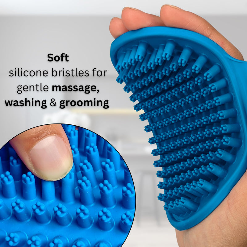 Dog Bath Brush - Silicone Grooming and Shedding Brush for Dogs & Cats, Puppy Essentials Dog Shampoo Brush, Pet Hair Removal Tool for Deep Clean & Massage Blue - PawsPlanet Australia