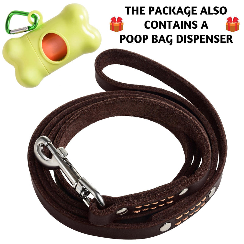 ADITYNA - Premium Leather Dog Leash - 6 ft, Heavy-Duty, Soft & Strong for Small/Medium Dogs - Perfect for Walking, Training, Hiking, and Running (Medium: 6 ft x 5/8", Brown) Medium: 6 ft x 5/8" - PawsPlanet Australia