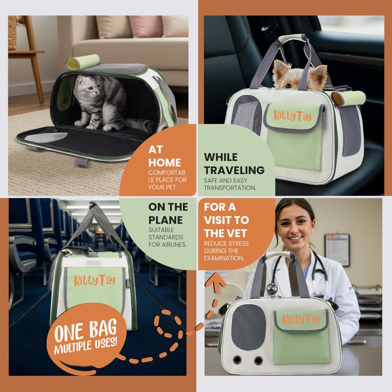 Pet Carrier, Puppy Small Dog Carrier, Cat Carrier Bag, Waterproof Premium PU Leather Carrying Handbag for Outdoor Travel Walking Hiking Shopping (Green) Green - PawsPlanet Australia