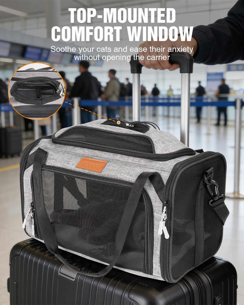 PETUX Top and Side Expandable Pet Carrier for Small Pets Up to 10 lb - 17 x 11 x 9.5 in, Underseat, Soft-Sided Airline Approved Cat Dog Carrier, with Safety Buckle and Anti-Scratch Mesh - Grey - PawsPlanet Australia