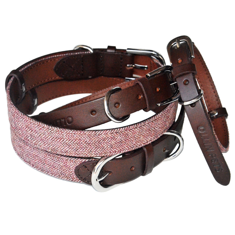 Soft and Comfortable Classic Genuine Leather & Tweed Pet Collar, Neck 13-17", Medium, Dog Collar - PawsPlanet Australia