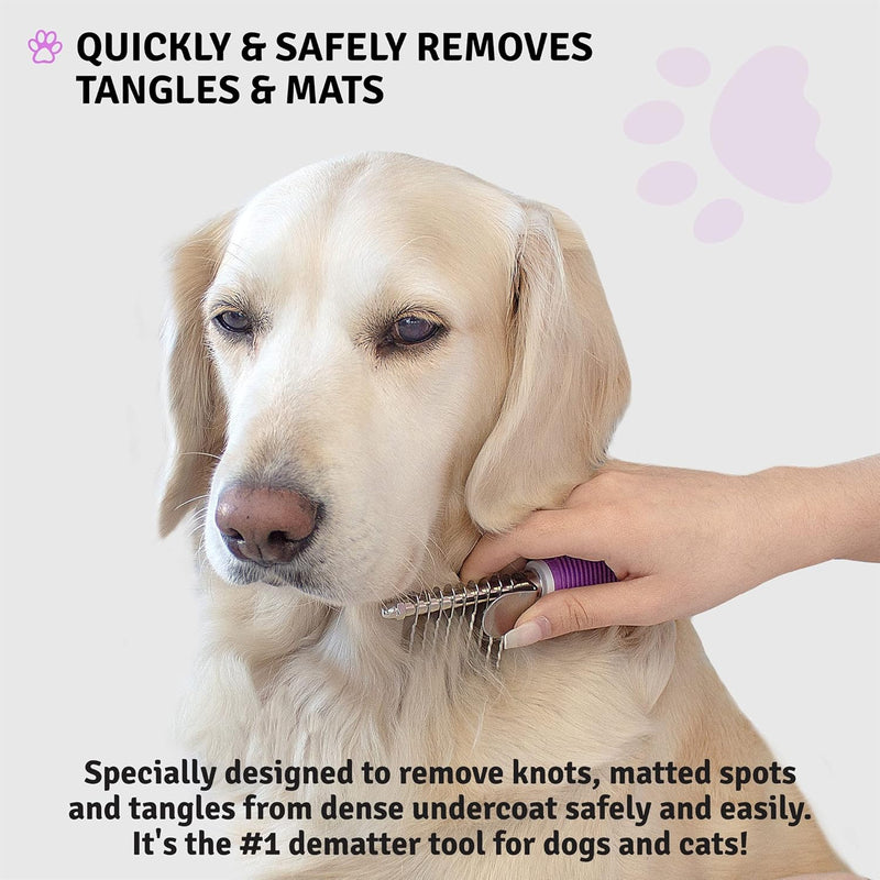 Poodle Pet Bundle - Dematting Fur Rake Comb Brush Tool with Steel Safety Blades for Detangling Matted or Knotted Undercoat Hair and Slicker Brush for Small and Large Dogs Pet Hair Remover - PawsPlanet Australia