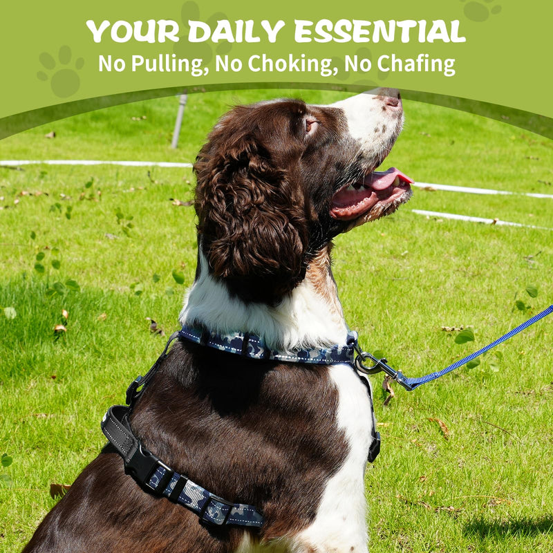 No-Pull Harness,Y-Shaped Design,Buckle-Neck Balance Harness with Reflective Stitching, Ideal for Dog Training and Night Walking, Padded Handle, Durable High-Tensile Nylon-Blue Camo-L Blue Camo L - PawsPlanet Australia